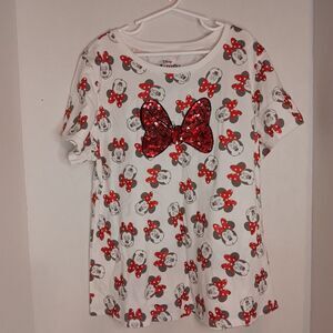 Disney Girl's Minnie Mouse T-shirt Short Sleeves Size XXL (18) Sequin Bow
